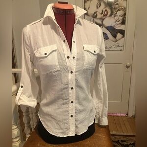 Garage Utility Snap-Up Long Sleeve Shirt – White – 100% Cotton – Size Xs